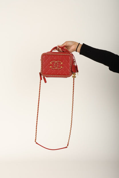 Chanel 2020 Calfskin Filigree Chain Around Small Vanity Bag