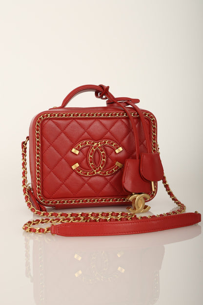 Chanel 2020 Calfskin Filigree Chain Around Small Vanity Bag