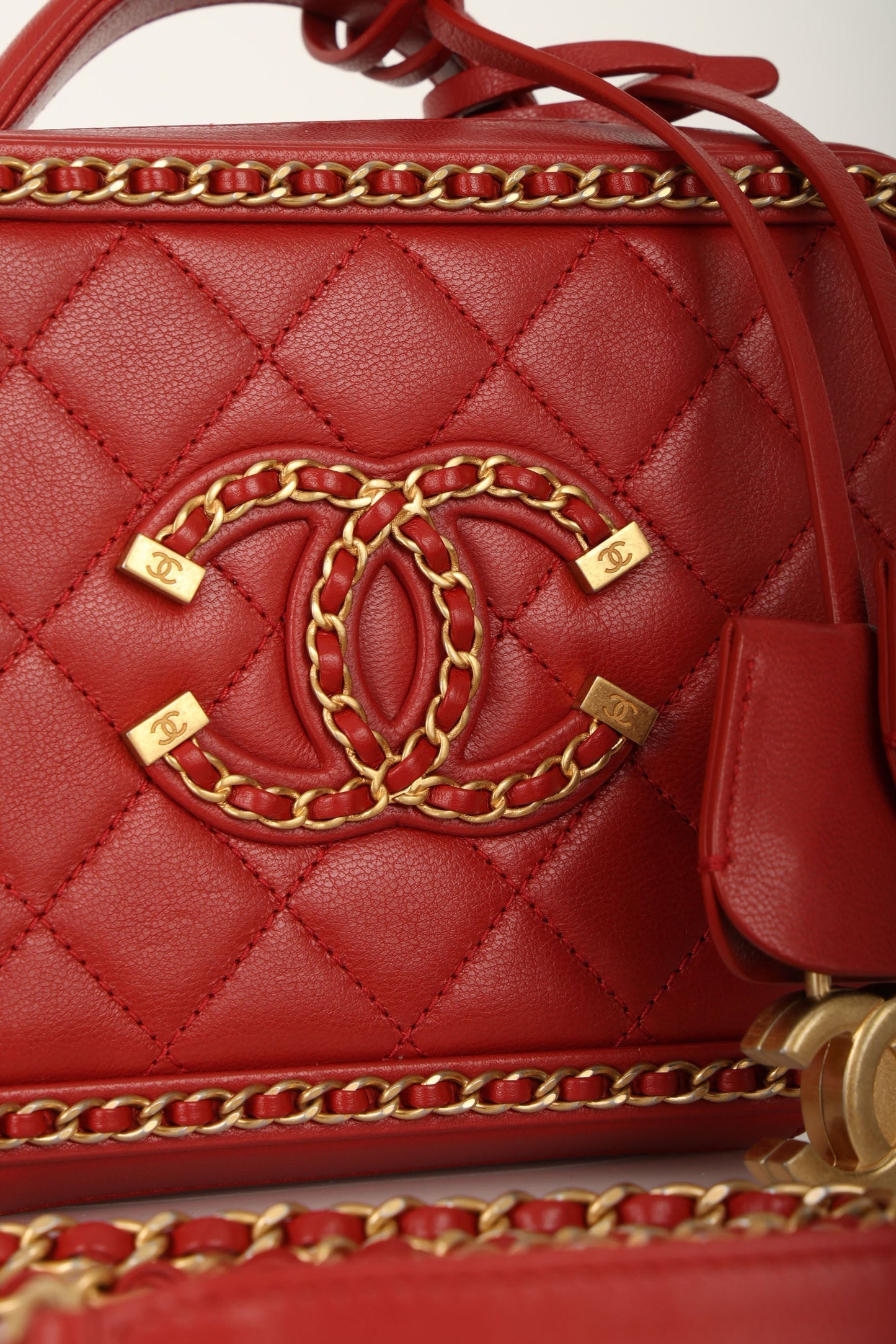 Chanel 2020 Calfskin Filigree Chain Around Small Vanity Bag