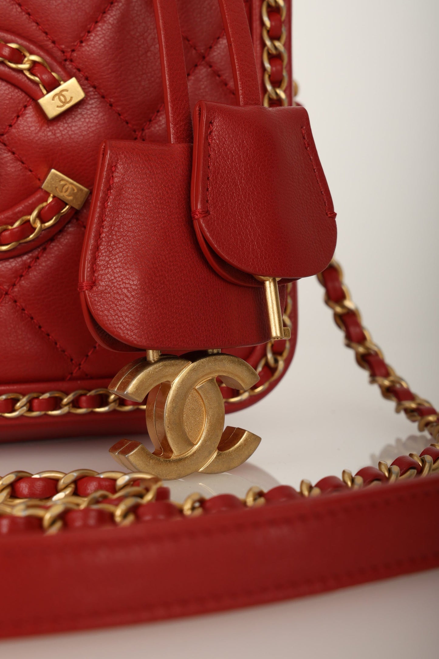 Chanel 2020 Calfskin Filigree Chain Around Small Vanity Bag