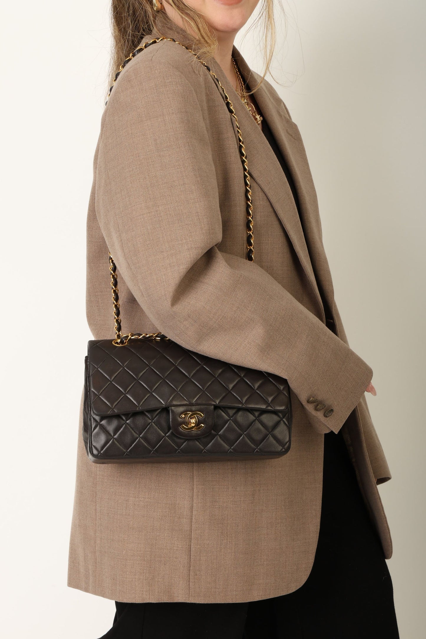 Chanel 1991 Dark Brown Lambskin Medium Double Flap Bag