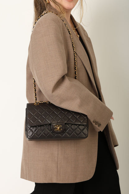 Chanel 1991 Dark Brown Lambskin Medium Double Flap Bag