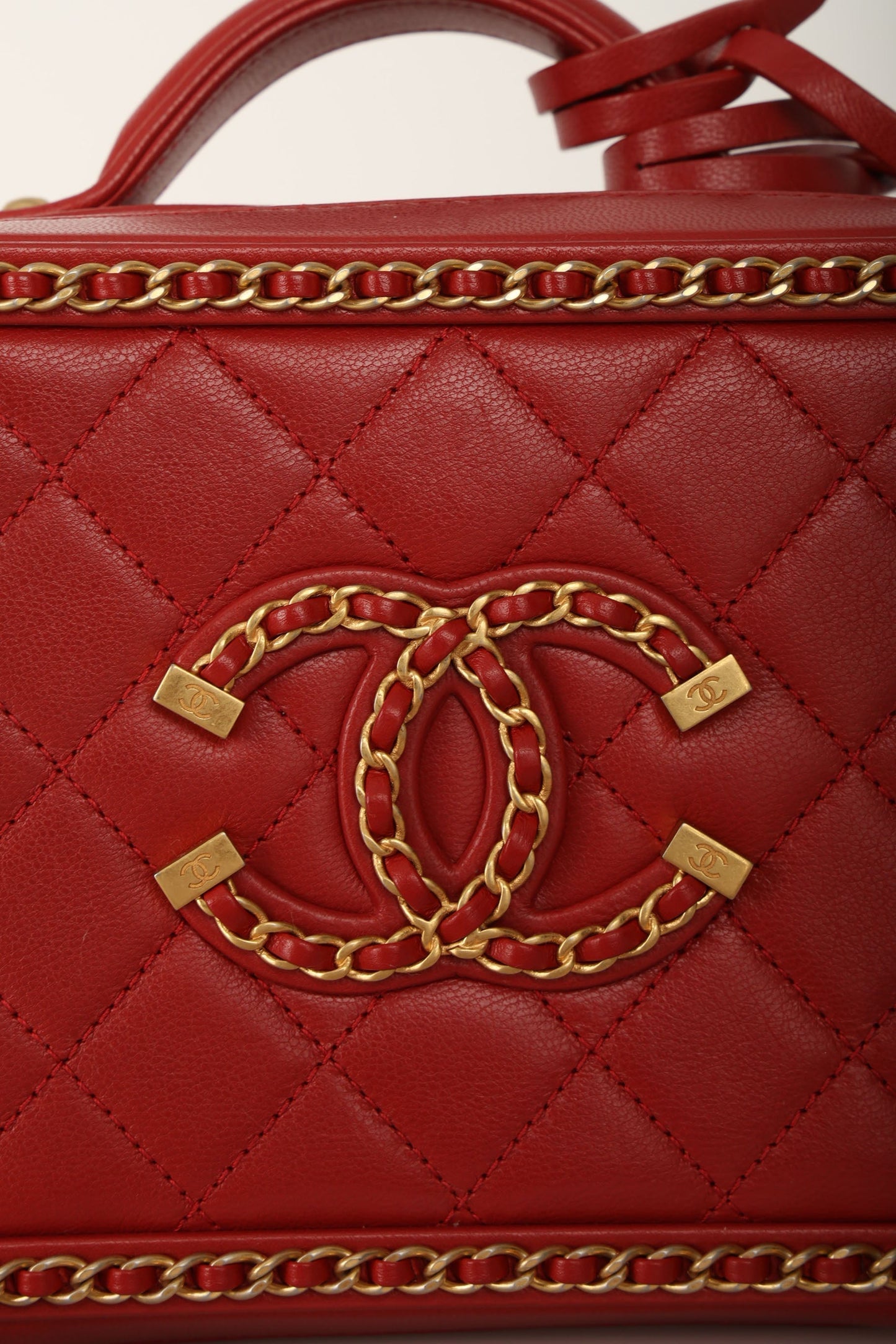 Chanel 2020 Calfskin Filigree Chain Around Small Vanity Bag