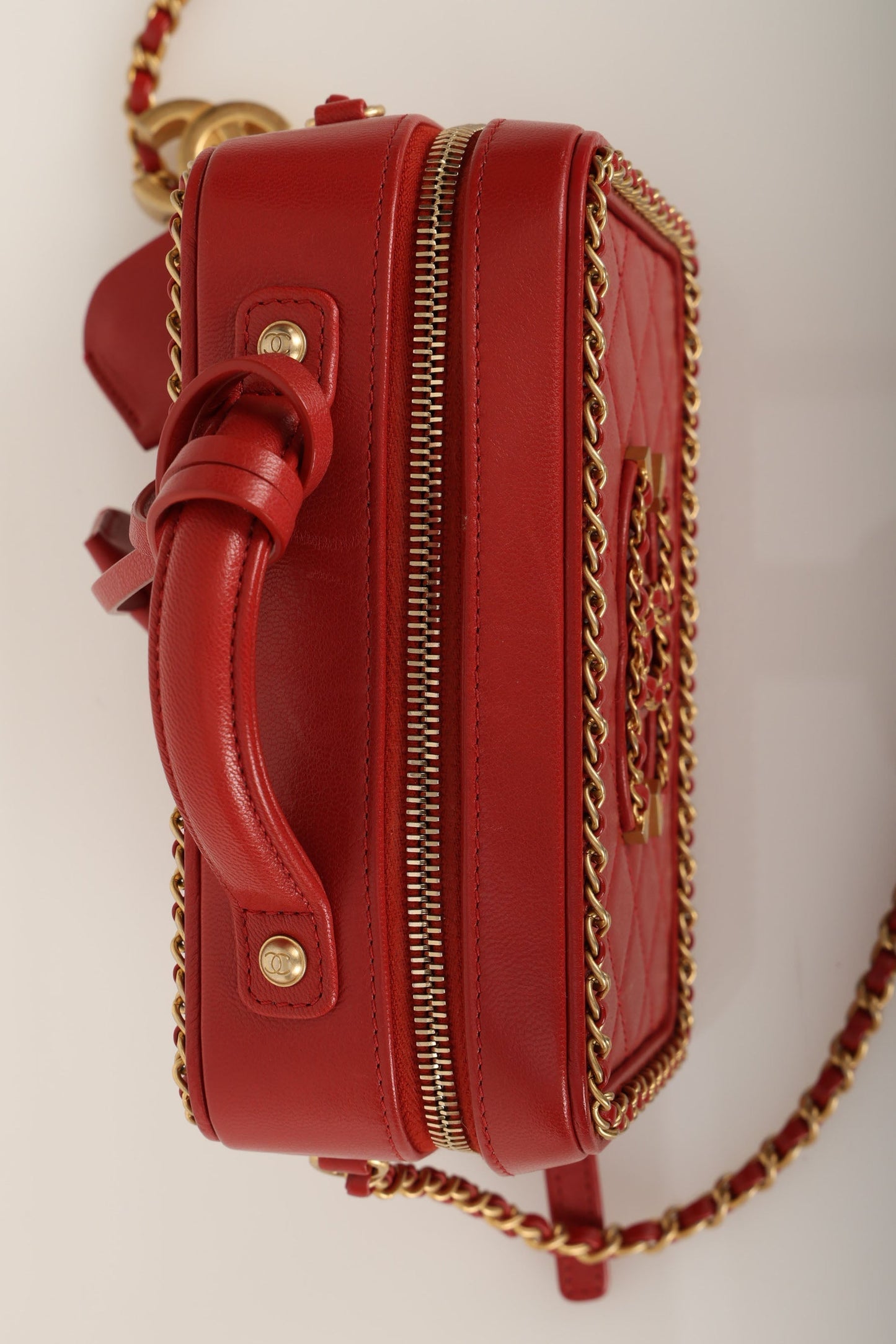 Chanel 2020 Calfskin Filigree Chain Around Small Vanity Bag