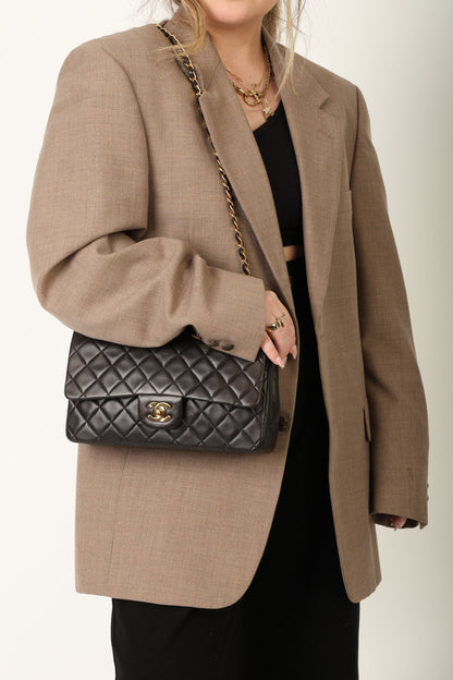 Chanel 1991 Dark Brown Lambskin Medium Double Flap Bag