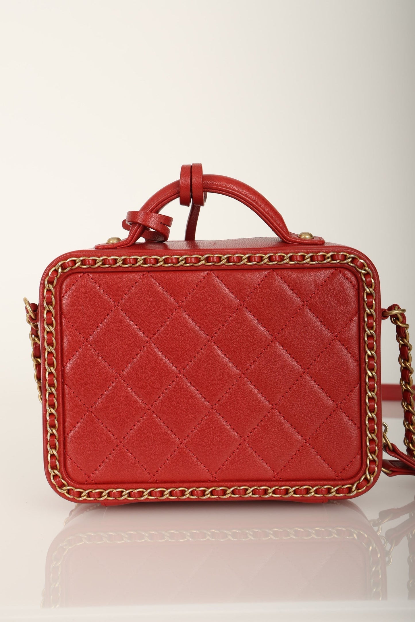 Chanel 2020 Calfskin Filigree Chain Around Small Vanity Bag