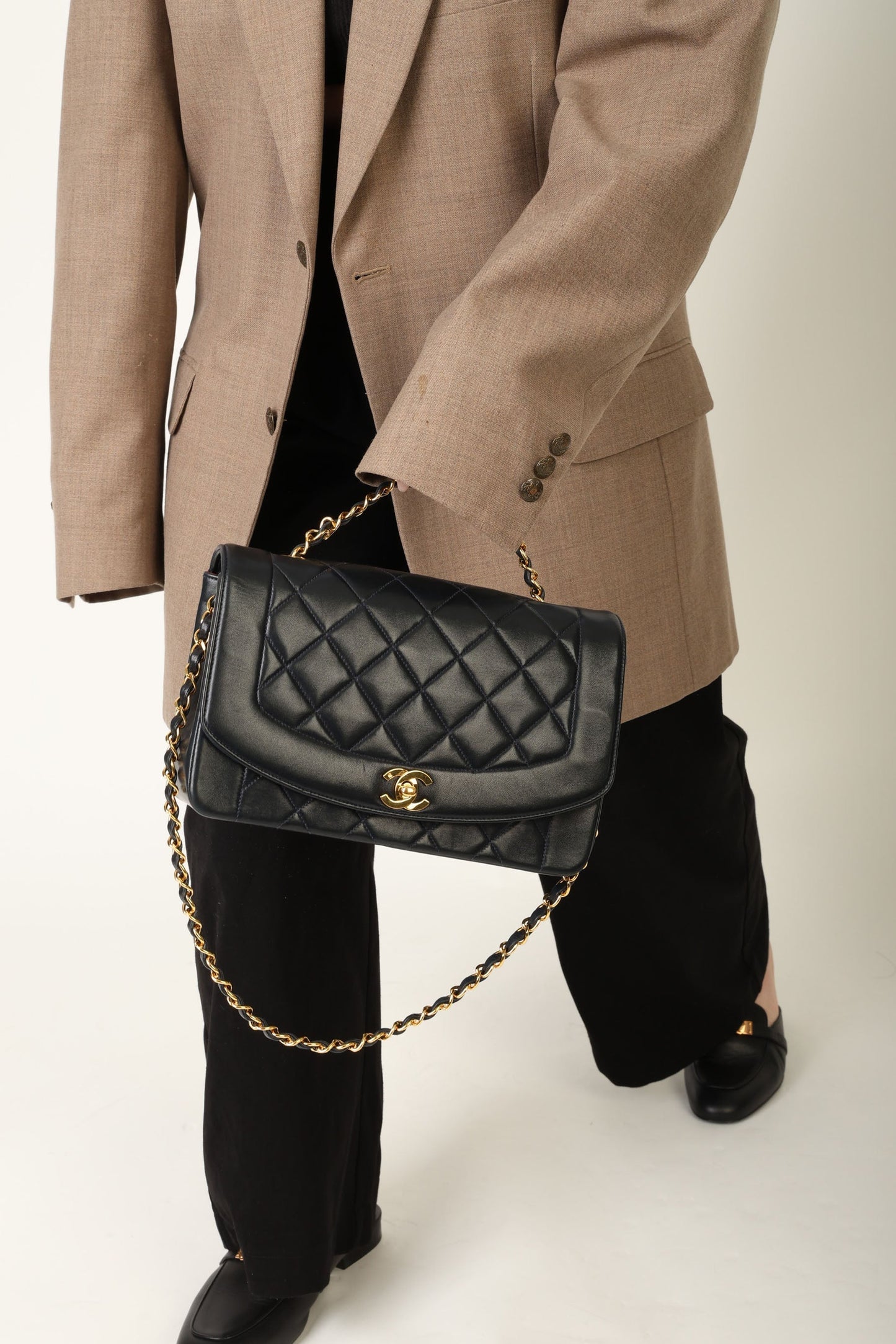 Chanel 1991 Lambskin Dark Navy Medium Diana
