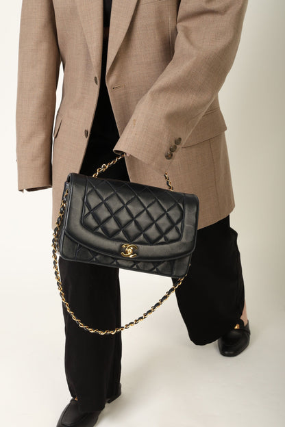 Chanel 1991 Lambskin Dark Navy Medium Diana