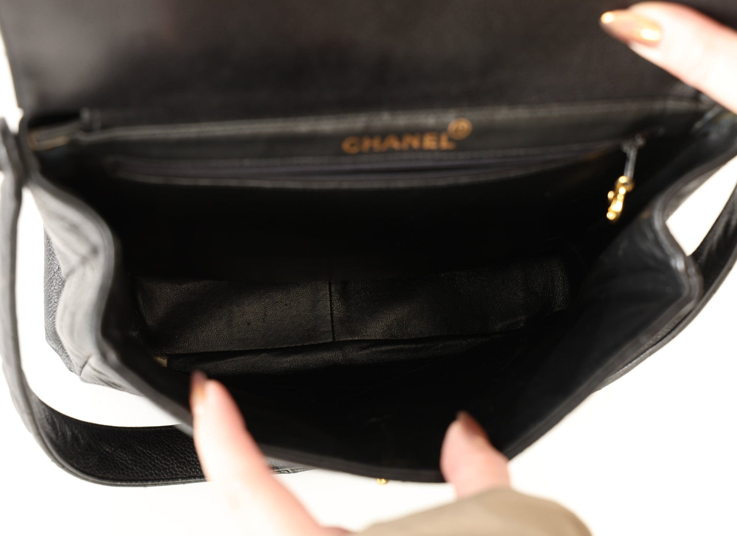 Chanel Caviar Double Turnlock Shoulder Bag