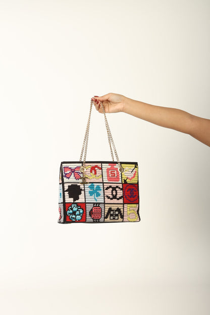 Chanel 2003 Needlepoint Icon Chain Tote