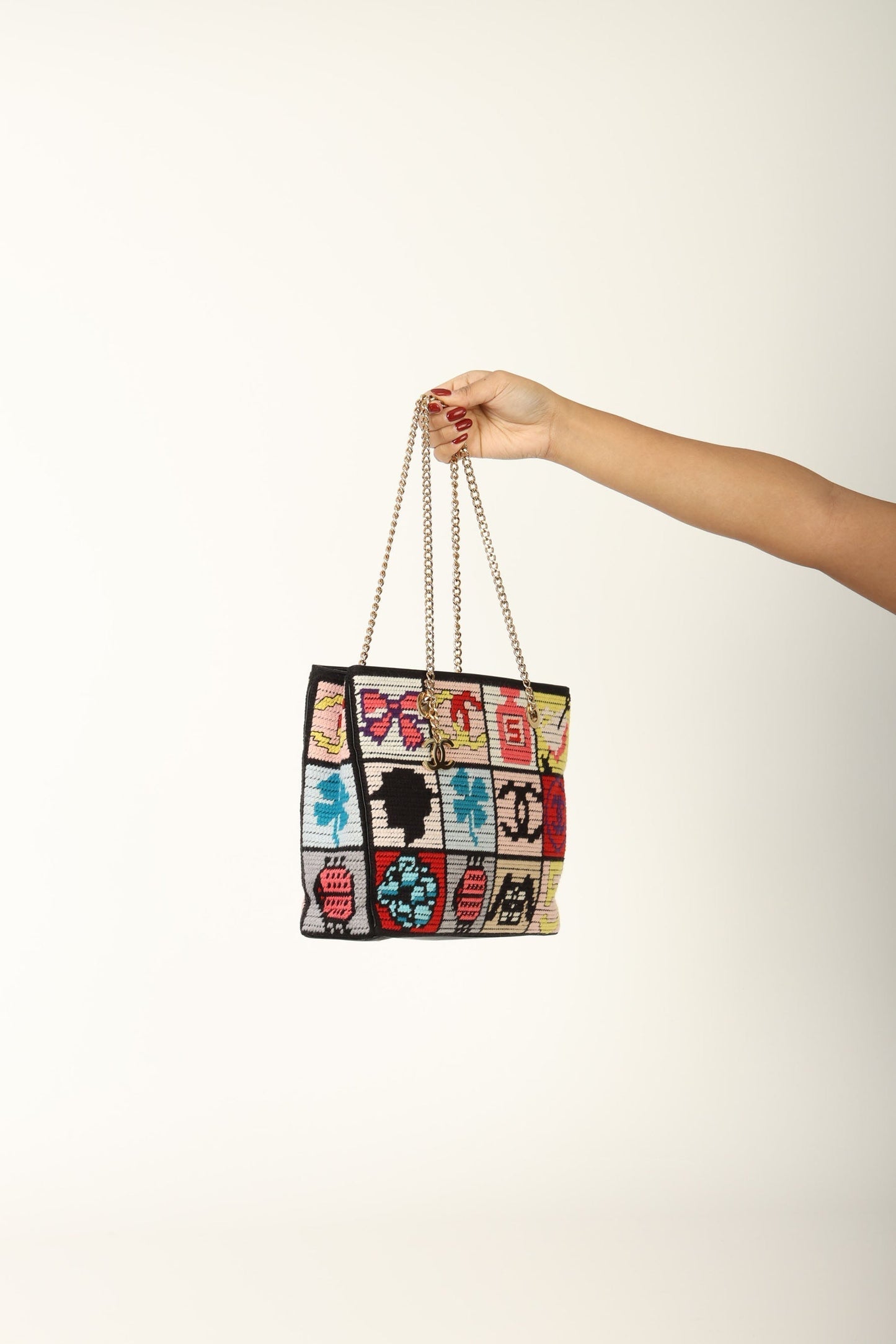 Chanel 2003 Needlepoint Icon Chain Tote