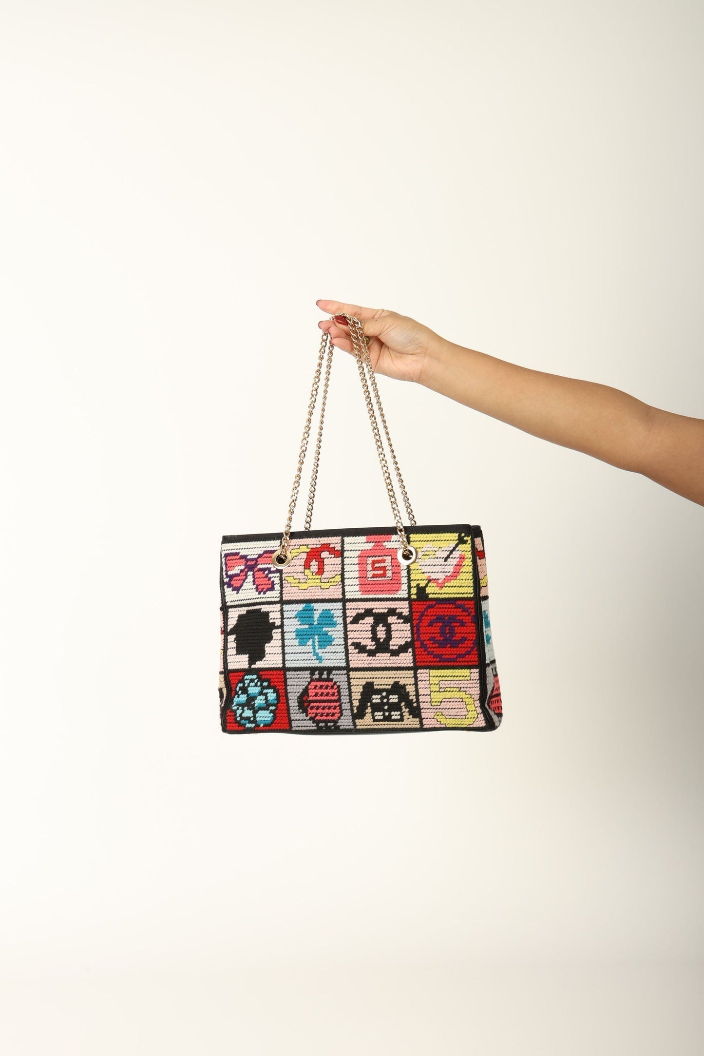 Chanel 2003 Needlepoint Icon Chain Tote