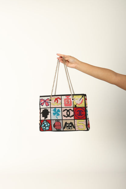 Chanel 2003 Needlepoint Icon Chain Tote