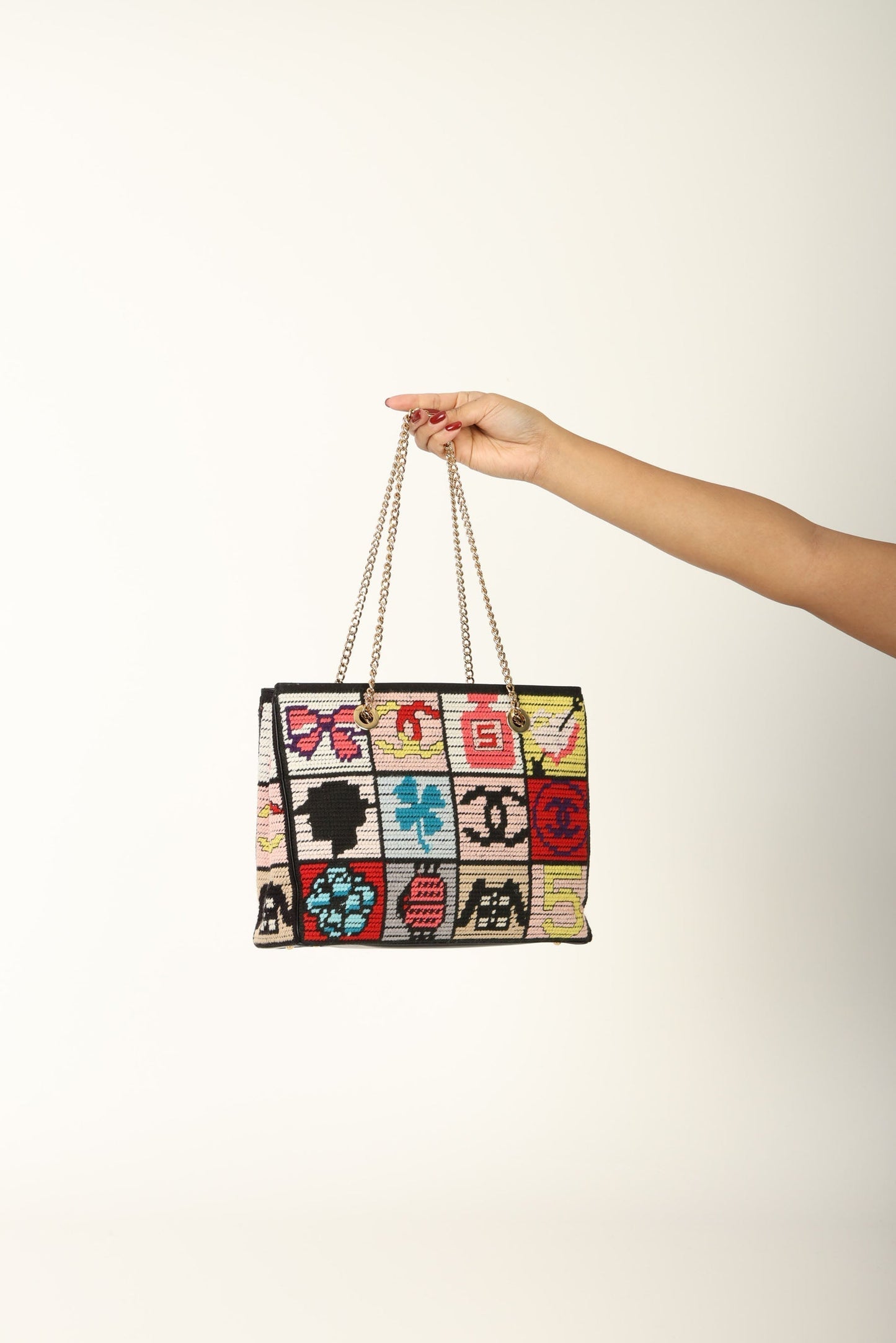 Chanel 2003 Needlepoint Icon Chain Tote