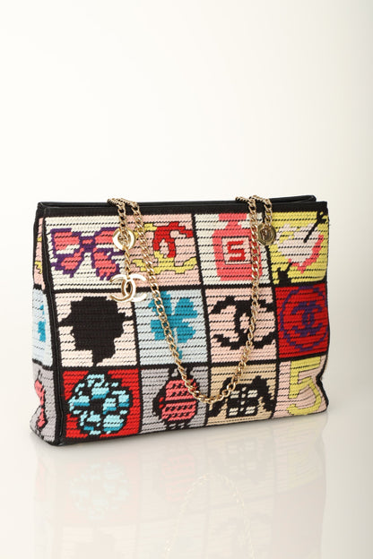 Chanel 2003 Needlepoint Icon Chain Tote