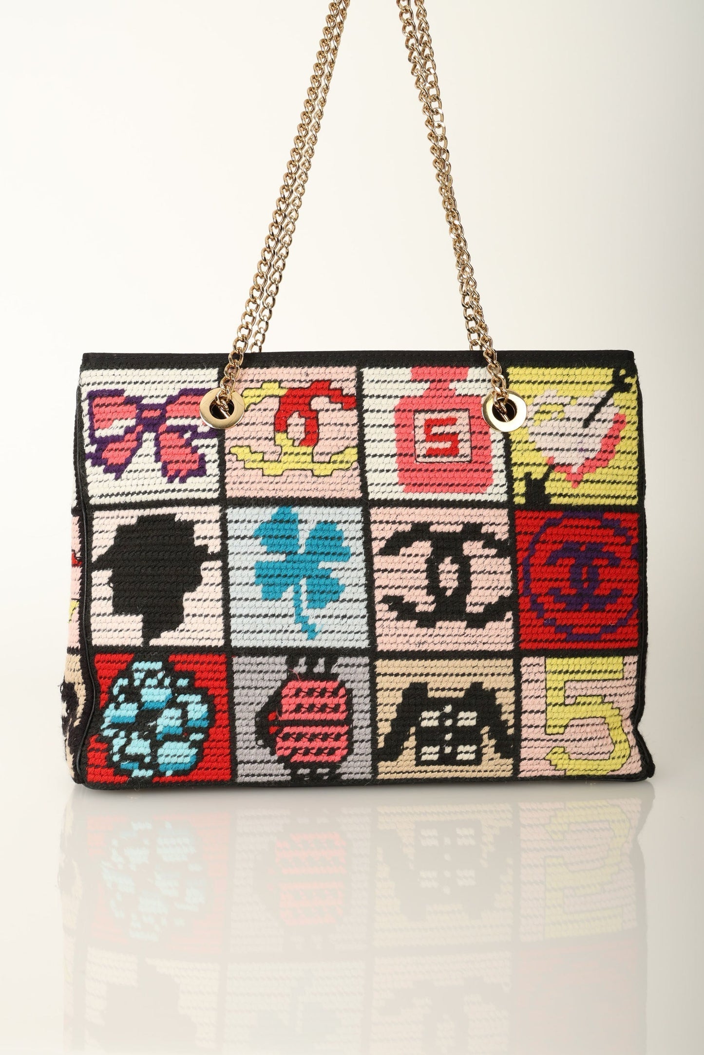 Chanel 2003 Needlepoint Icon Chain Tote