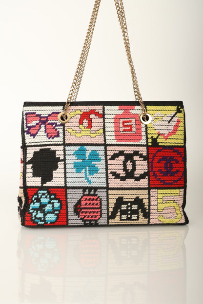 Chanel 2003 Needlepoint Icon Chain Tote