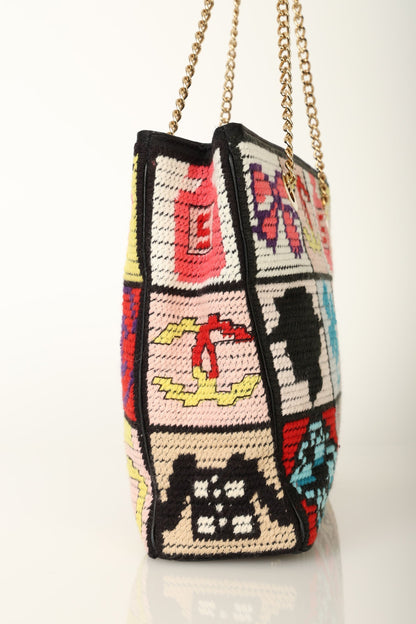 Chanel 2003 Needlepoint Icon Chain Tote
