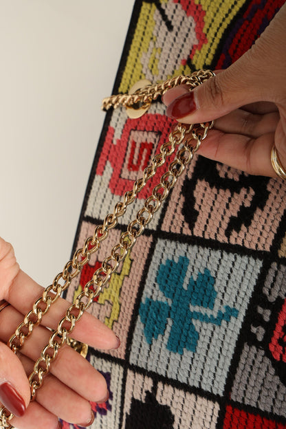 Chanel 2003 Needlepoint Icon Chain Tote