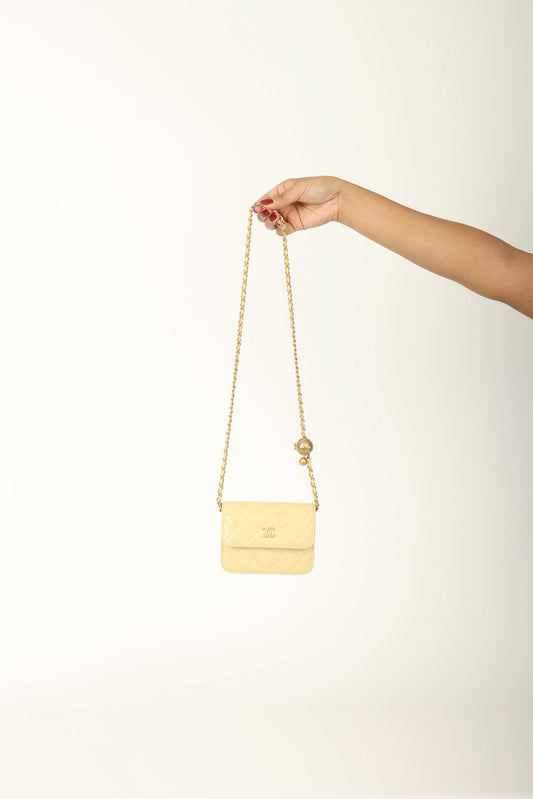 Chanel 2020 Lambskin Pearl Crush Cardholder on Chain