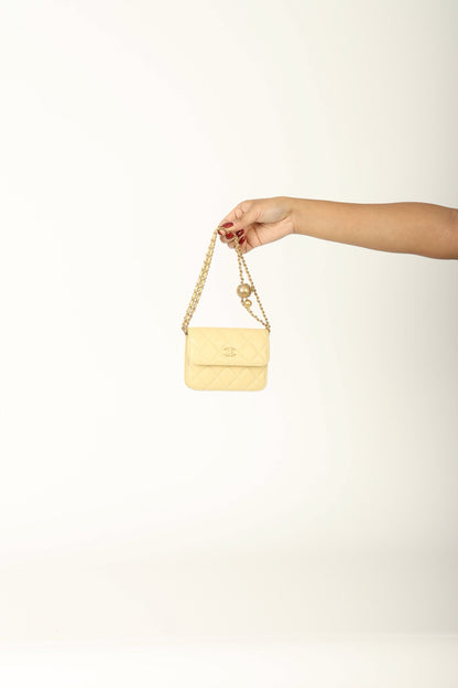Chanel 2020 Lambskin Pearl Crush Cardholder on Chain