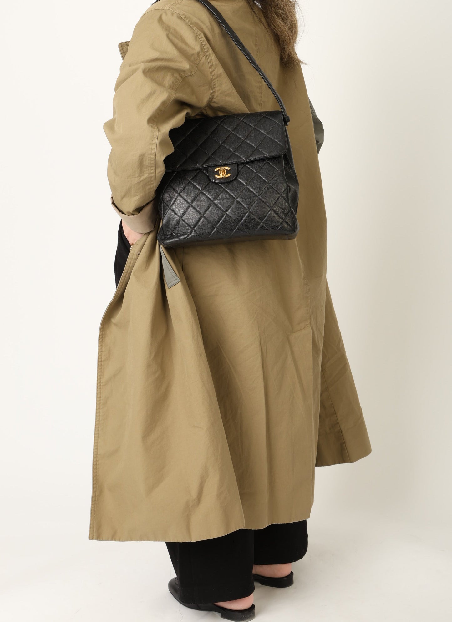 Chanel Caviar Double Turnlock Shoulder Bag