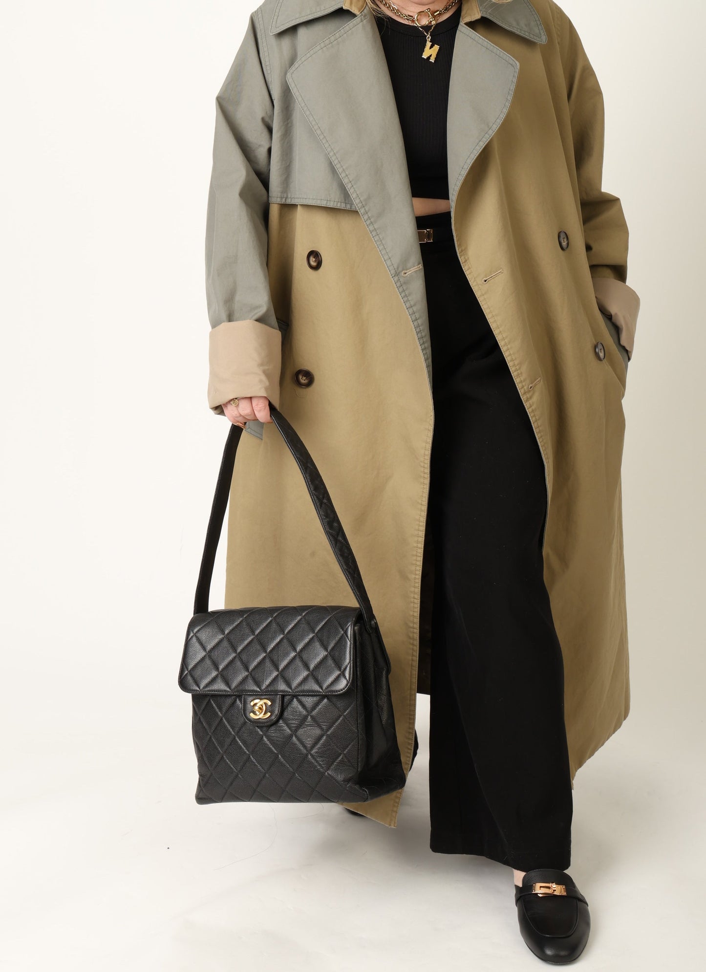 Chanel Caviar Double Turnlock Shoulder Bag