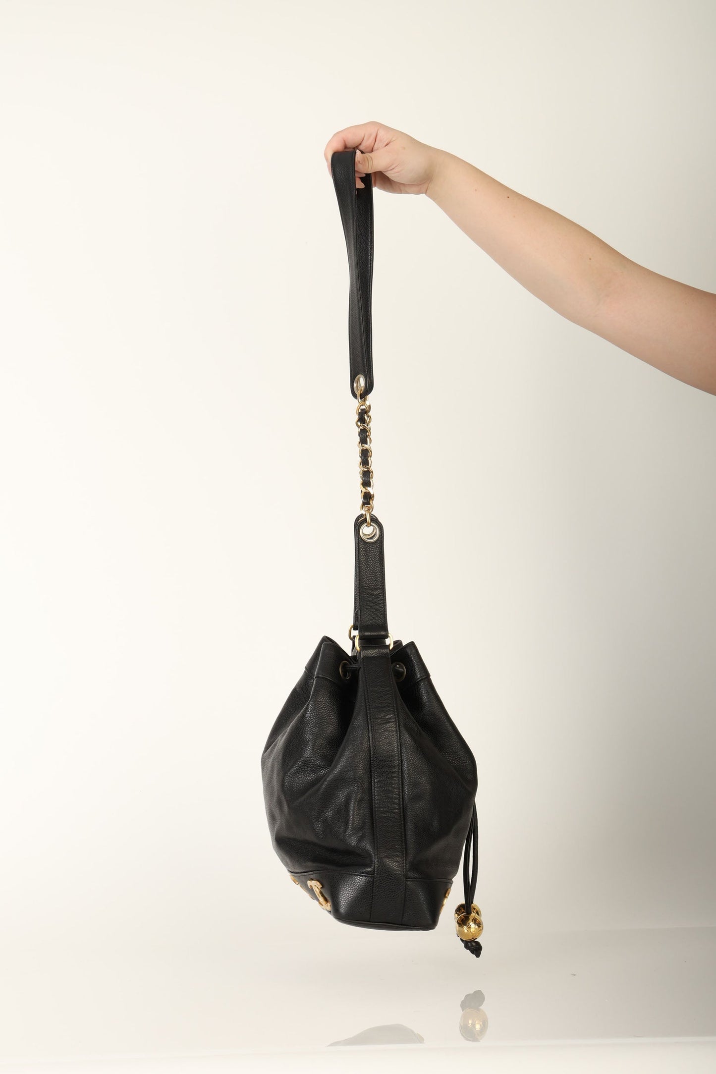 Chanel 1991 Caviar Triple CC Bucket Bag w/ Pouch