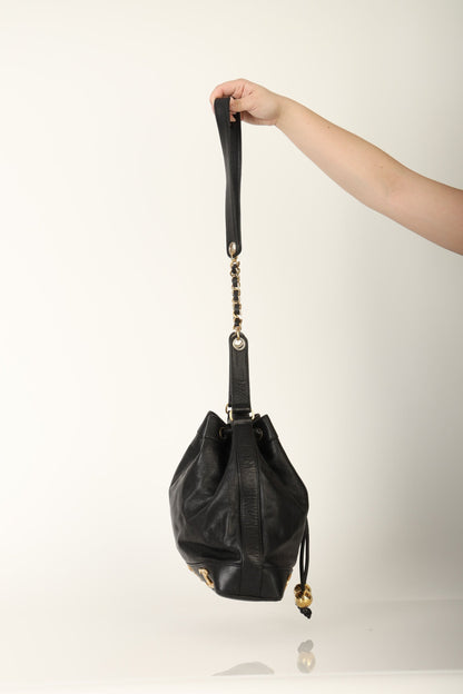 Chanel 1991 Caviar Triple CC Bucket Bag w/ Pouch