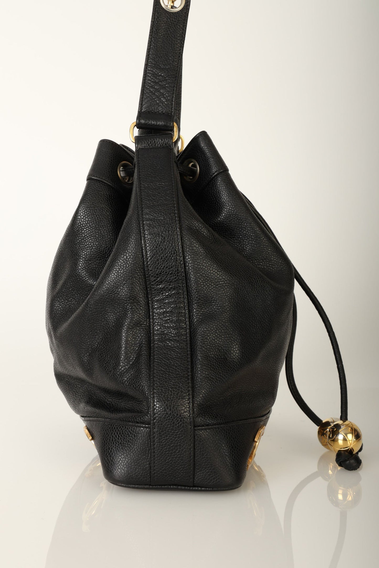 Chanel 1991 Caviar Triple CC Bucket Bag w/ Pouch