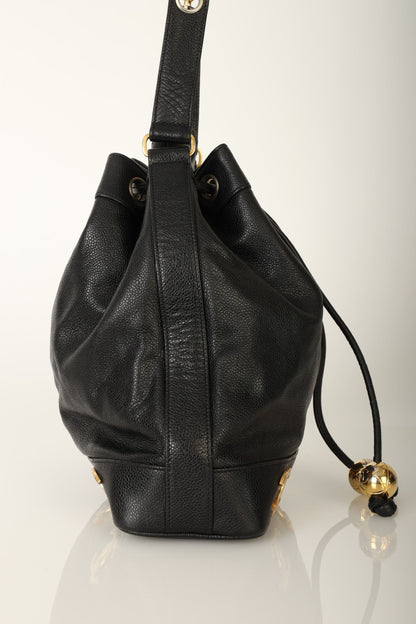 Chanel 1991 Caviar Triple CC Bucket Bag w/ Pouch