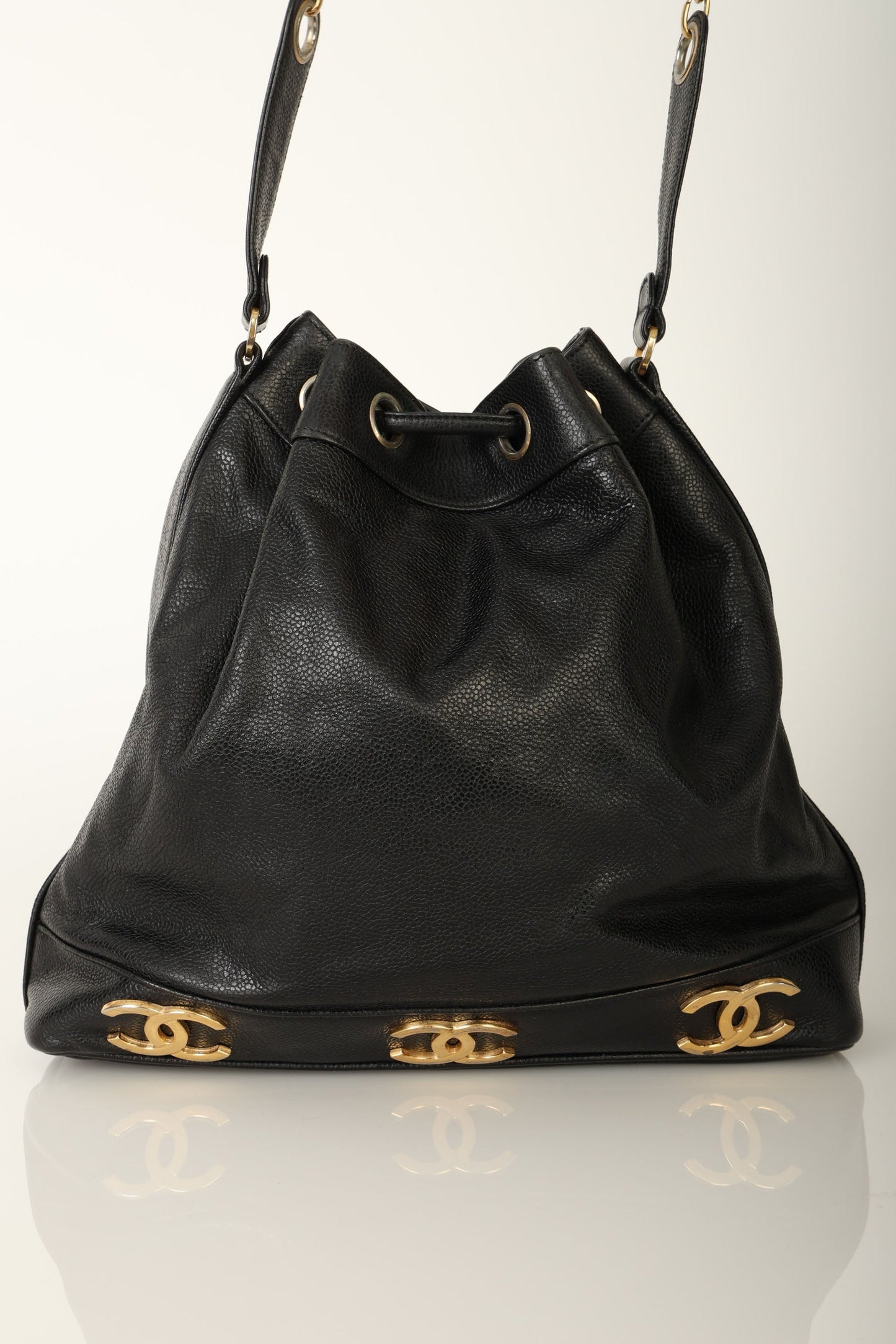 Chanel 1991 Caviar Triple CC Bucket Bag w/ Pouch