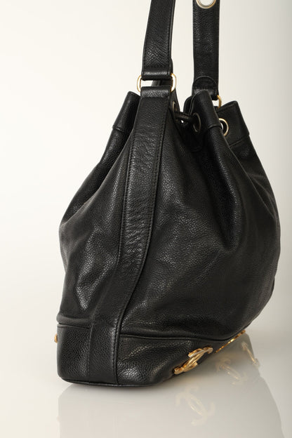 Chanel 1991 Caviar Triple CC Bucket Bag w/ Pouch