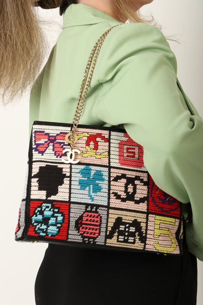 Chanel 2003 Needlepoint Icon Chain Tote