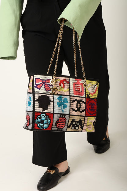 Chanel 2003 Needlepoint Icon Chain Tote