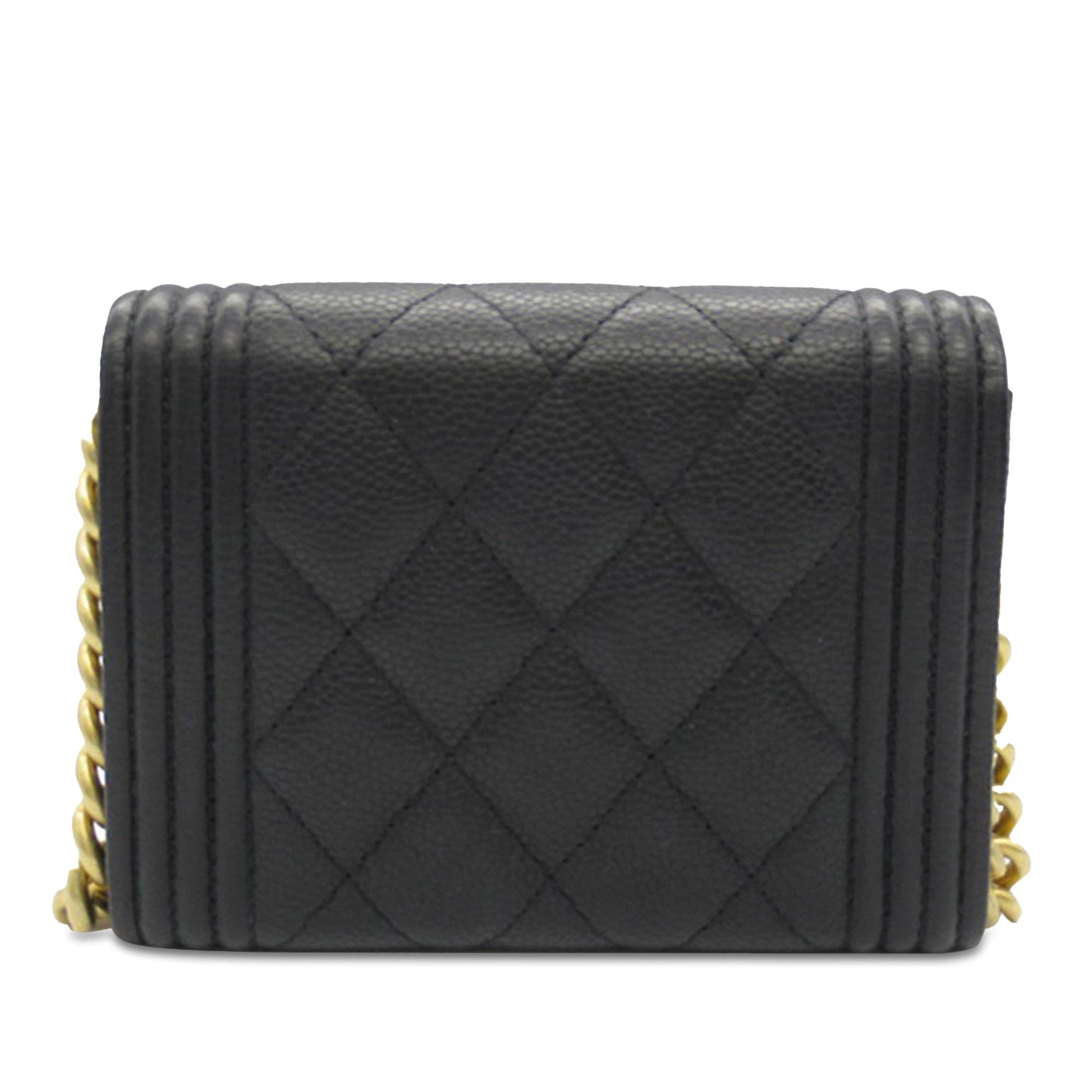 Black Chanel Quilted Caviar Boy Card Holder with Chain Crossbody Bag