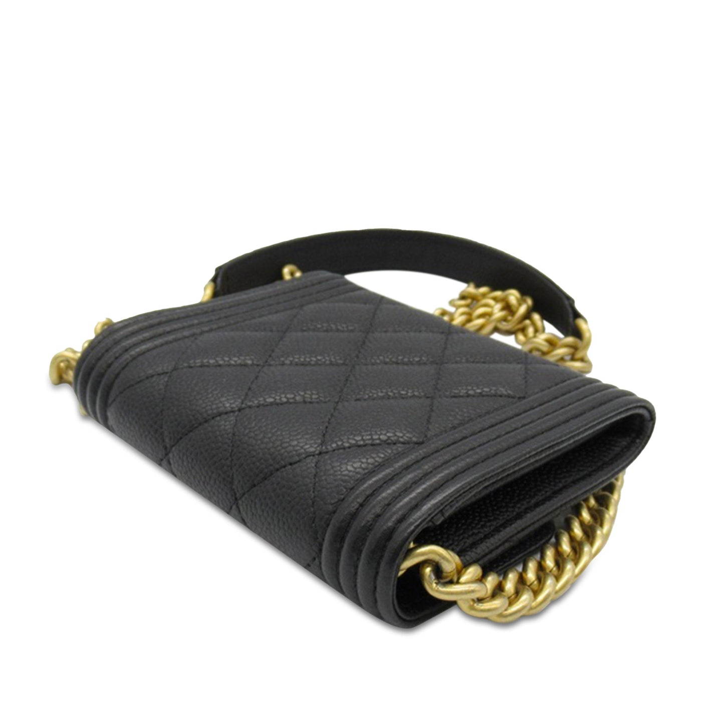 Black Chanel Quilted Caviar Boy Card Holder with Chain Crossbody Bag