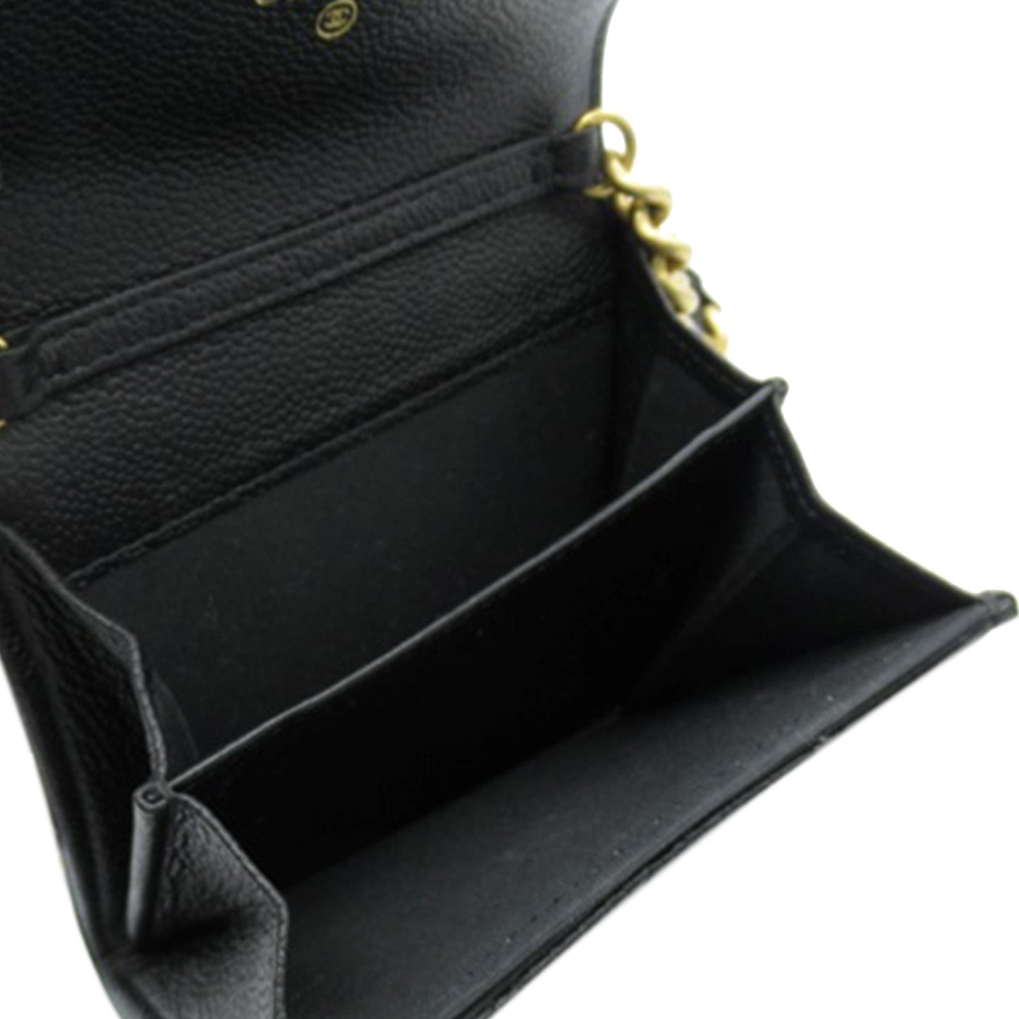 Black Chanel Quilted Caviar Boy Card Holder with Chain Crossbody Bag