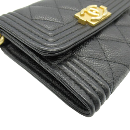 Black Chanel Quilted Caviar Boy Card Holder with Chain Crossbody Bag
