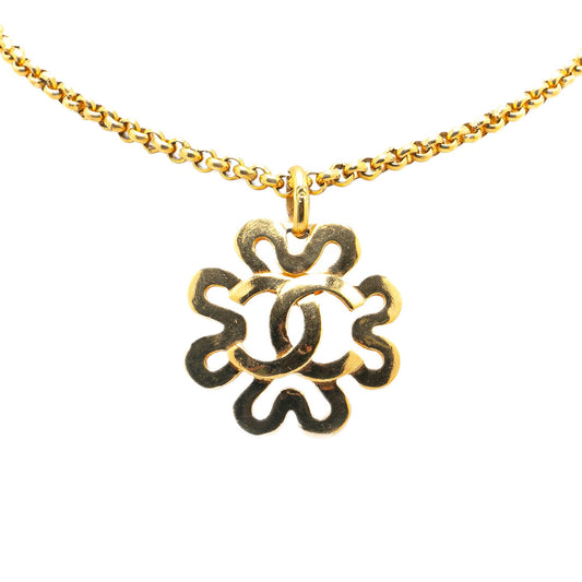 Gold Chanel Gold Plated CC Flower Pendant Necklace