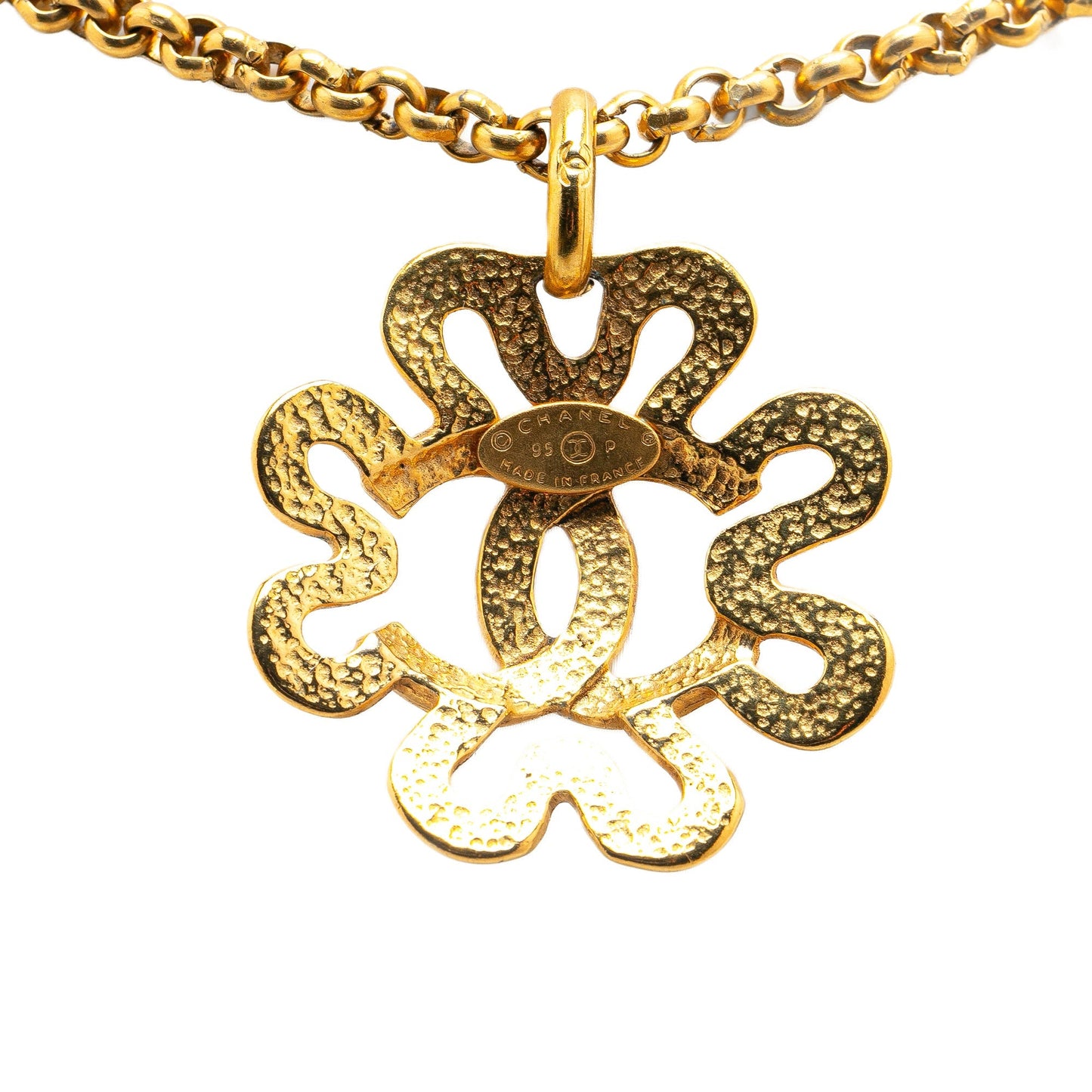 Gold Chanel Gold Plated CC Flower Pendant Necklace