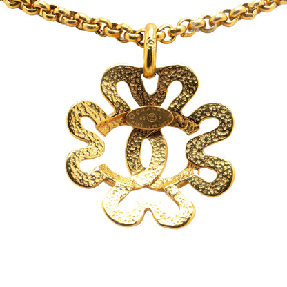 Gold Chanel Gold Plated CC Flower Pendant Necklace