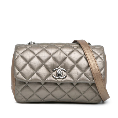 Grey Chanel Mini Quilted Metallic Calfskin Lady Pearly Flap Crossbody Bag