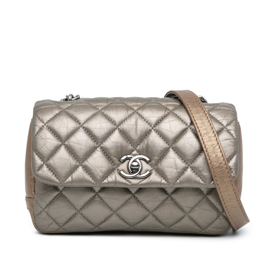 Grey Chanel Mini Quilted Metallic Calfskin Lady Pearly Flap Crossbody Bag
