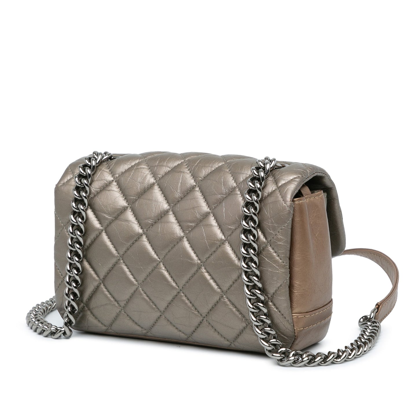 Grey Chanel Mini Quilted Metallic Calfskin Lady Pearly Flap Crossbody Bag