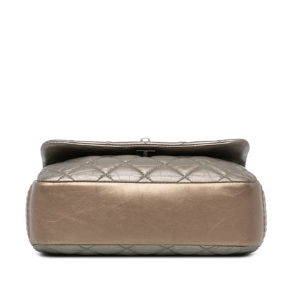 Grey Chanel Mini Quilted Metallic Calfskin Lady Pearly Flap Crossbody Bag