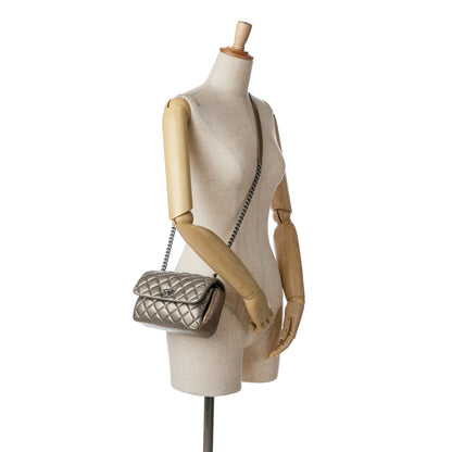Grey Chanel Mini Quilted Metallic Calfskin Lady Pearly Flap Crossbody Bag