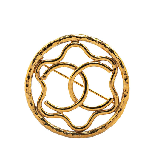 Gold Chanel Gold Plated CC Flower Brooch