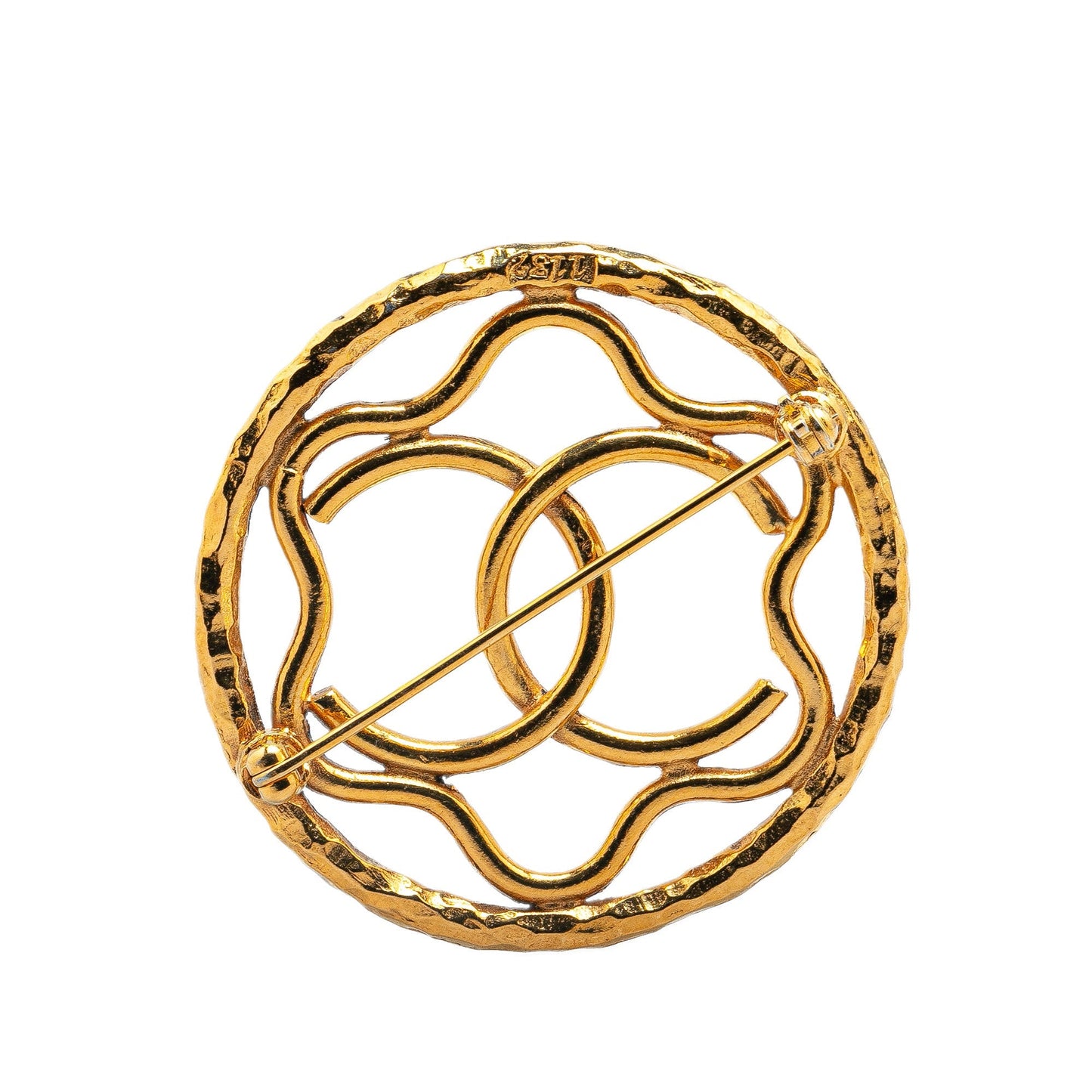 Gold Chanel Gold Plated CC Flower Brooch