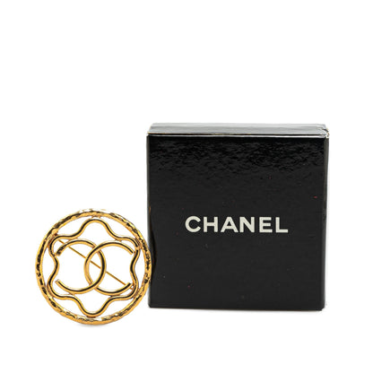 Gold Chanel Gold Plated CC Flower Brooch